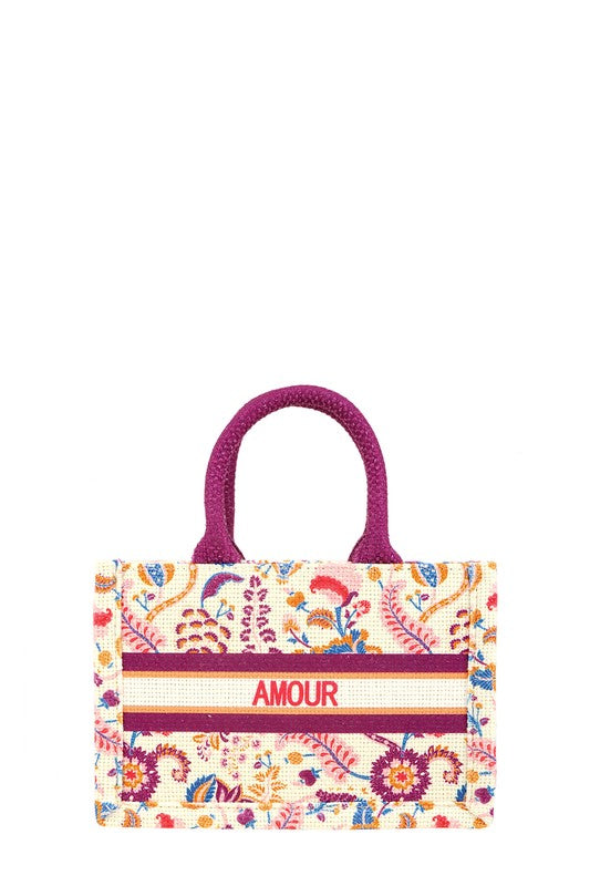 “AMOUR” Flower Small Tote Bag