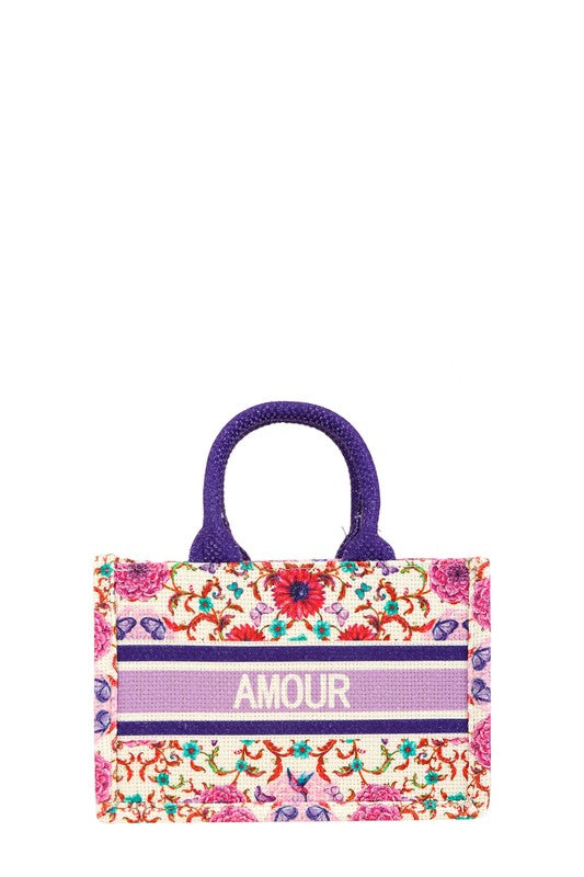 “AMOUR” Flower Small Tote Bag
