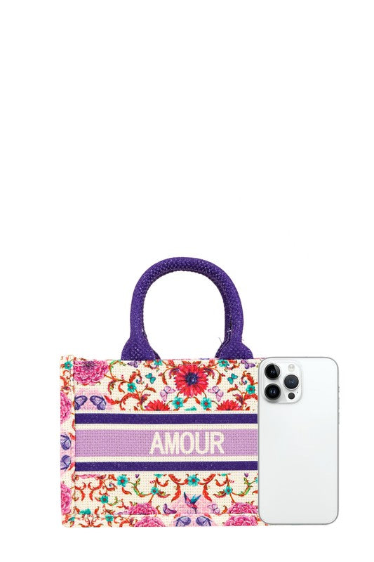 “AMOUR” Flower Small Tote Bag