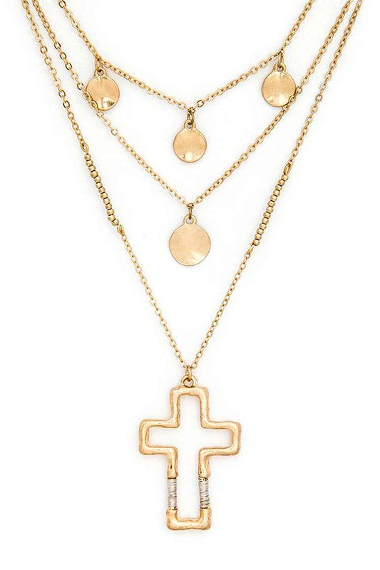 Cross Pendant Layered Necklace