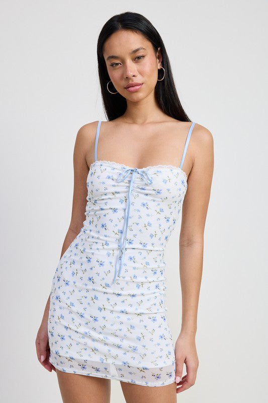 MINI FLORAL DRESS WITH PEEK A BOO LACE