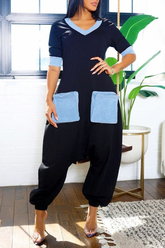 Denim Accent Jumpsuit