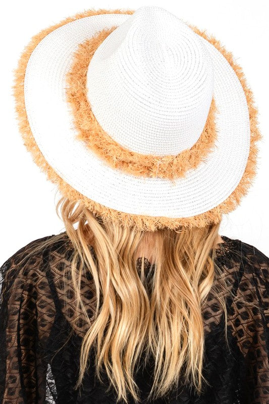 Frayed Band 2 Tone Straw Sun Hat