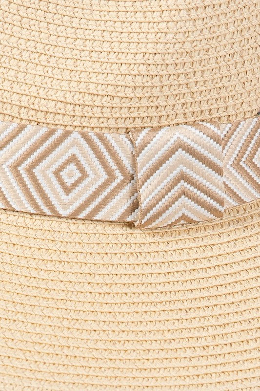 Aztec Jacquard Ribbon Straw Fedora Hat