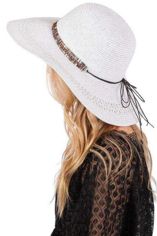 Evil Eye Hatband Floppy Straw Sun Hat