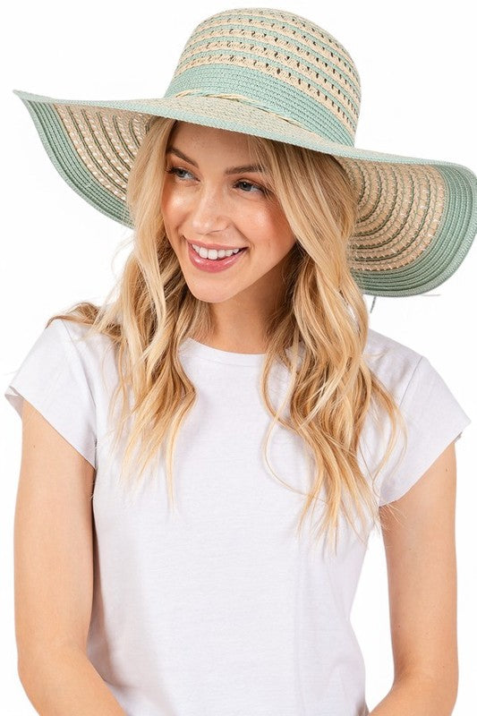 2 Tone Wide Brim Floppy Sun Hat