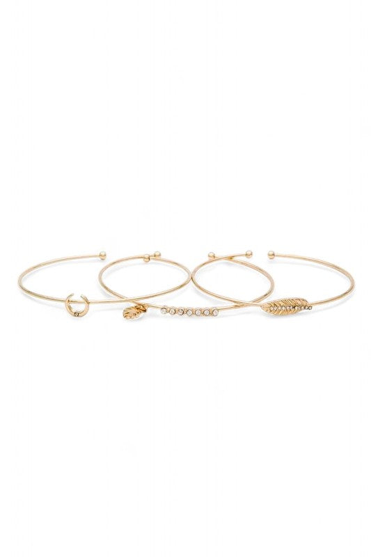 Leaf Horn Triple Wired Convertible Bangle Set