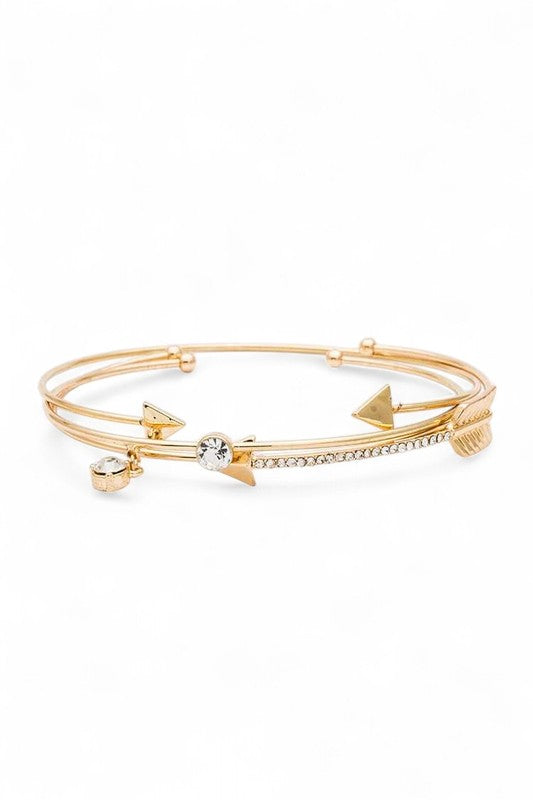 Crystal Arrow Mix Charm Dainty Bangle Set