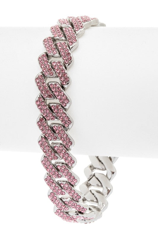 Rhinestone Square Cuban Chain Bracelet