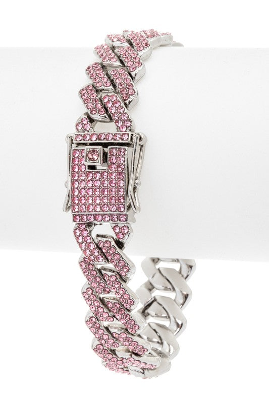 Rhinestone Square Cuban Chain Bracelet