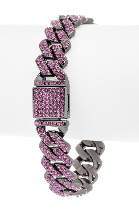 Rhinestone Square Cuban Chain Bracelet