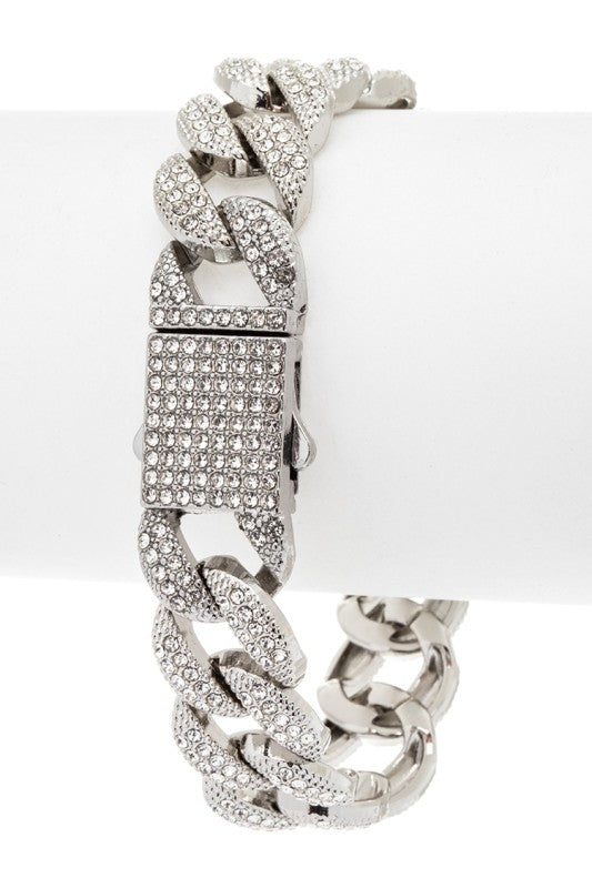 Rhinestone Cuban Chain Statement Bracelet