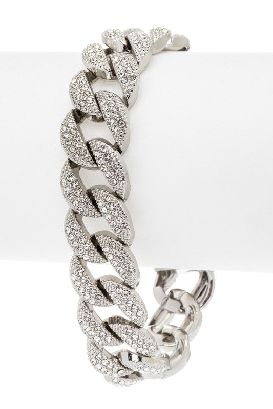Rhinestone Cuban Chain Statement Bracelet