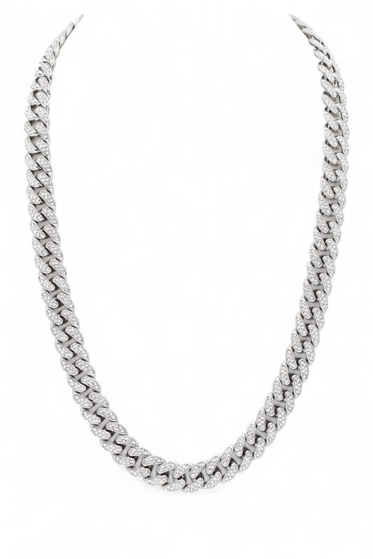 24 Inches Unisex Rhinestone Cuban Chain Necklace