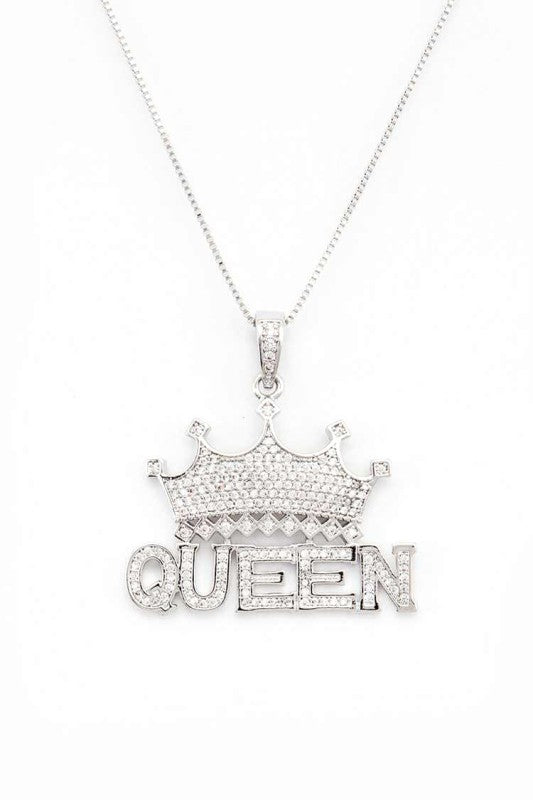 QUEEN Crown CZ Pendant Necklace
