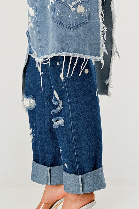Double-Layer Destroyed Denim Pants