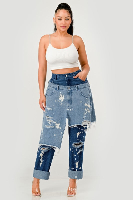 Double-Layer Destroyed Denim Pants
