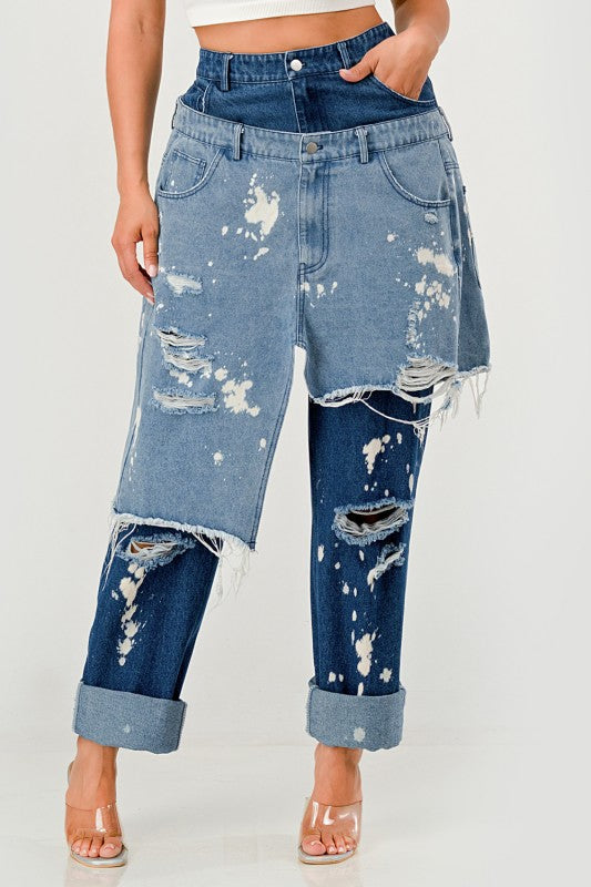 Double-Layer Destroyed Denim Pants