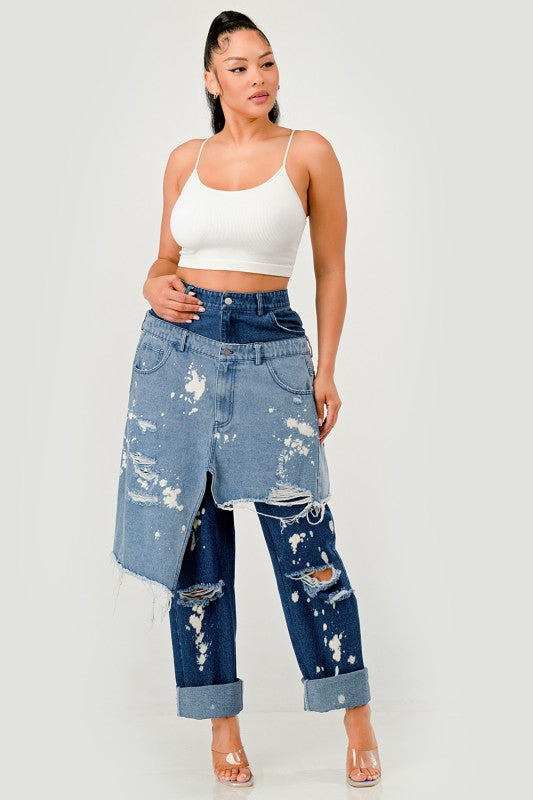Double-Layer Destroyed Denim Pants