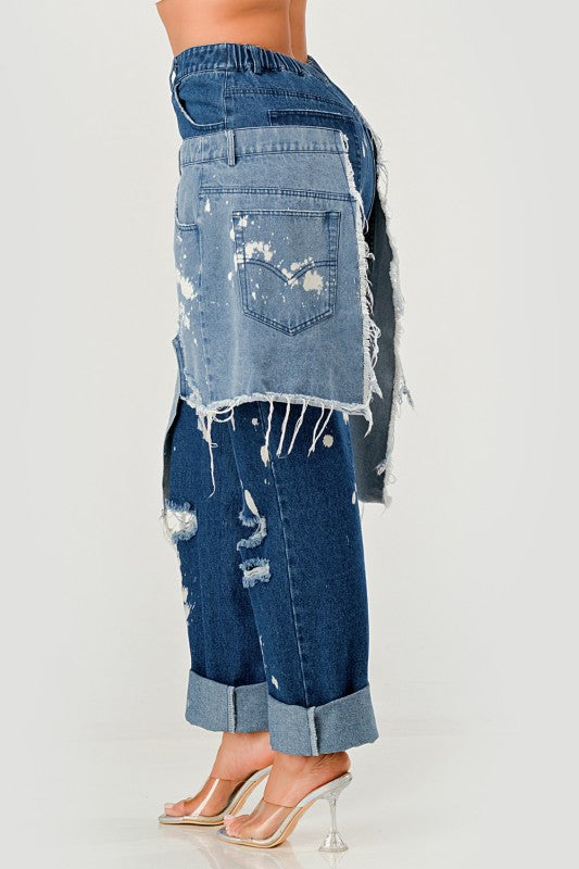 Double-Layer Destroyed Denim Pants