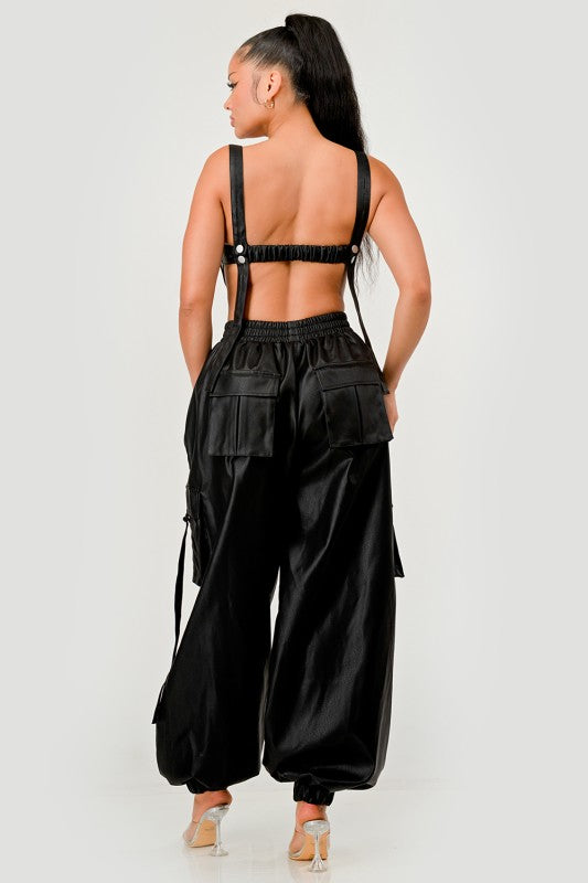 Black Utility Crop Top & Cargo Pant Set