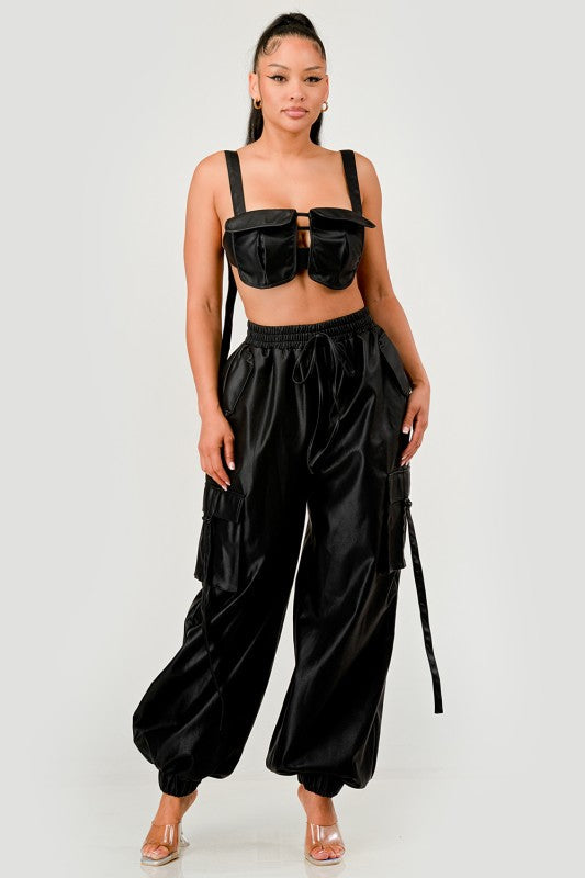 Black Utility Crop Top & Cargo Pant Set