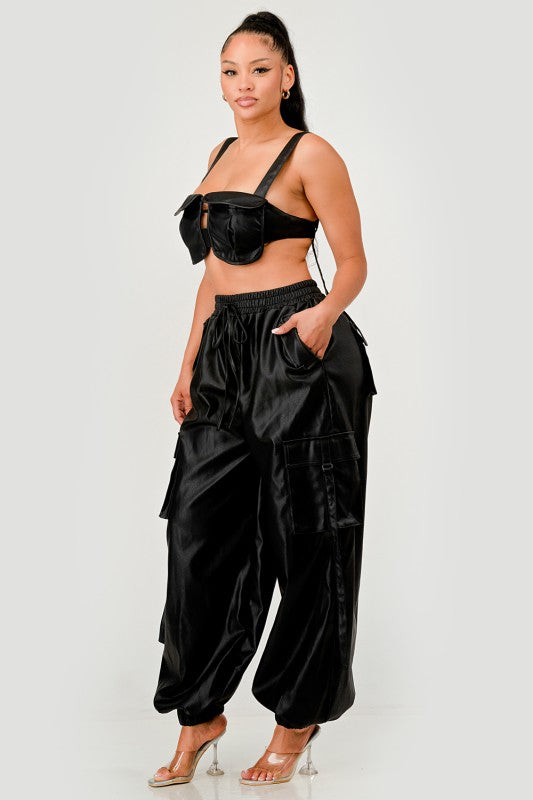 Black Utility Crop Top & Cargo Pant Set