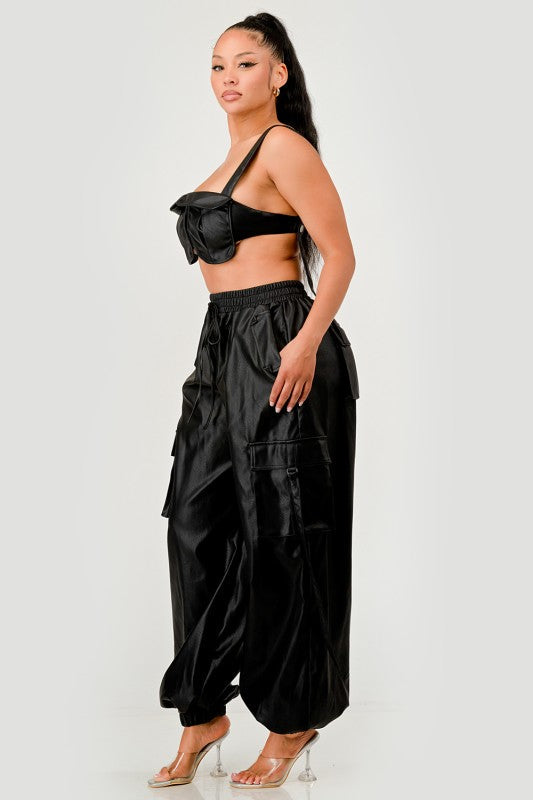 Black Utility Crop Top & Cargo Pant Set