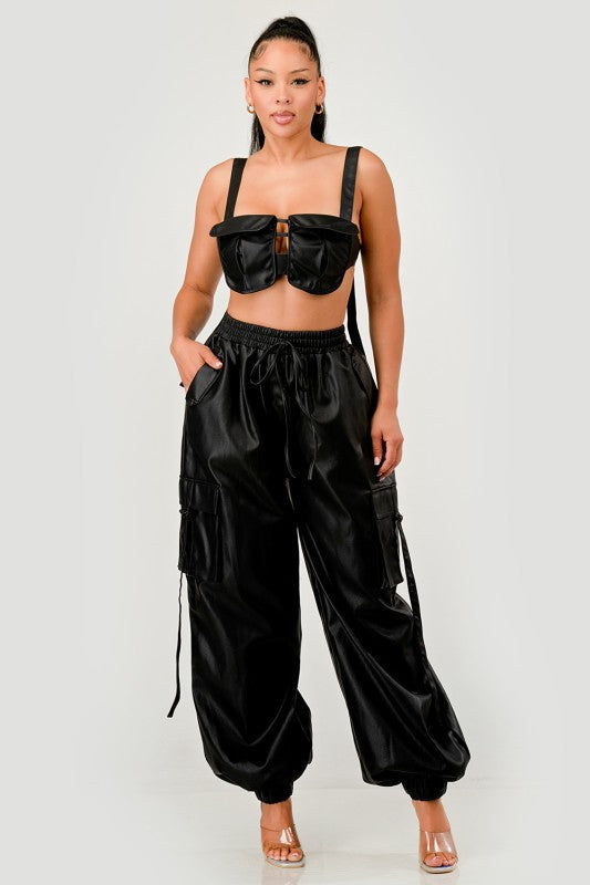 Black Utility Crop Top & Cargo Pant Set