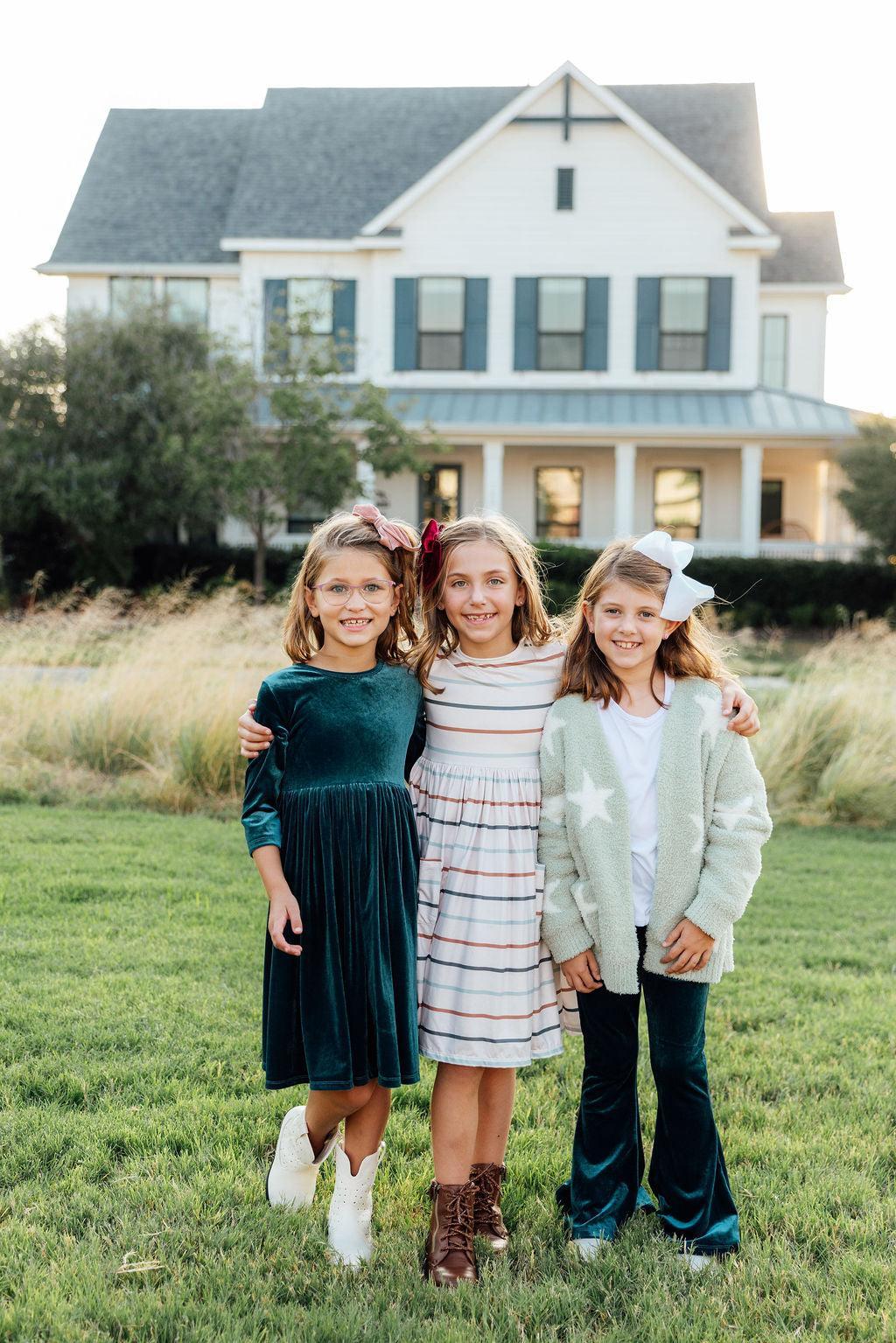 Fall Stripes 3/4 Sleeve Pocket Twirl Dress