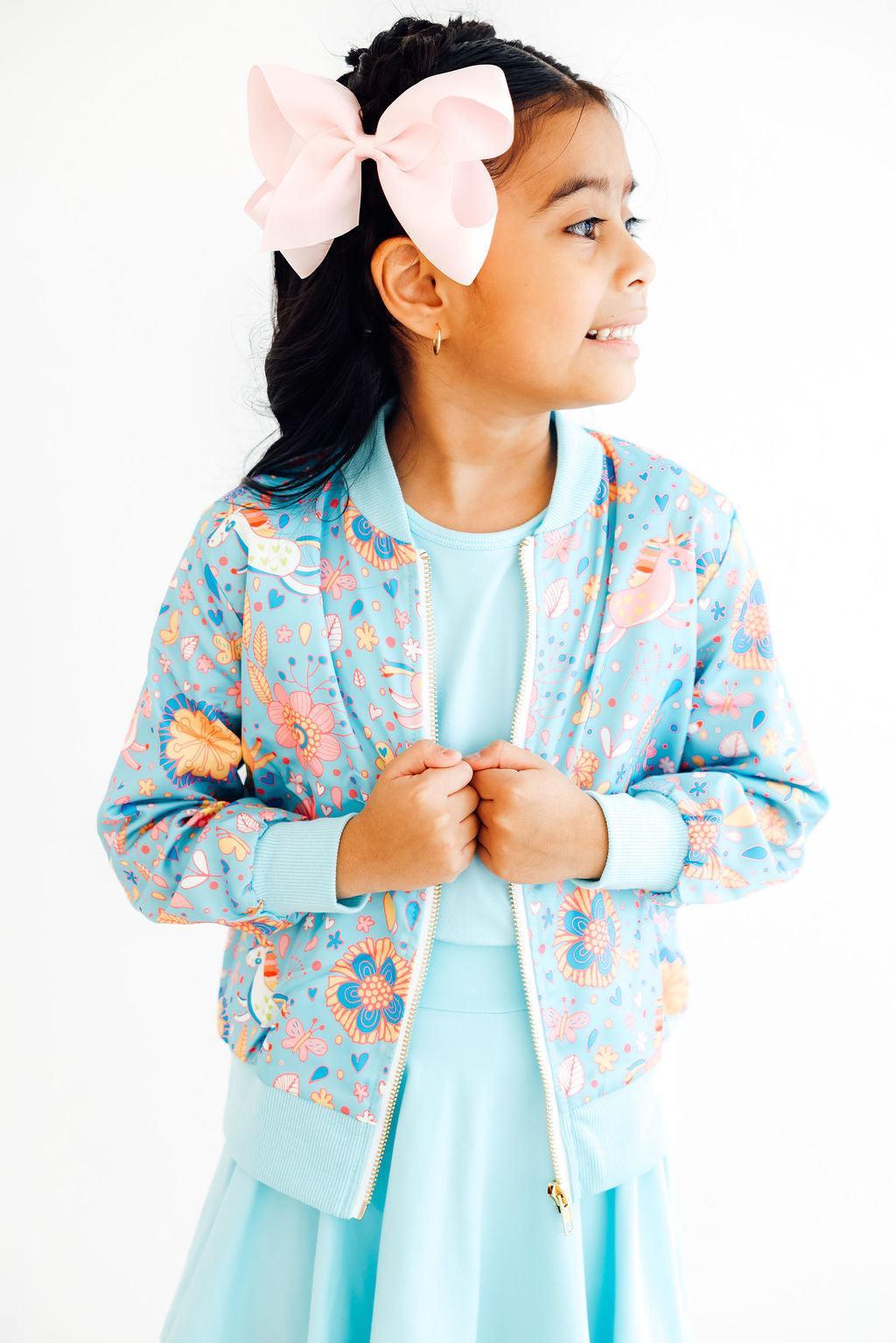 Blue Retro Unicorns Satin Jacket