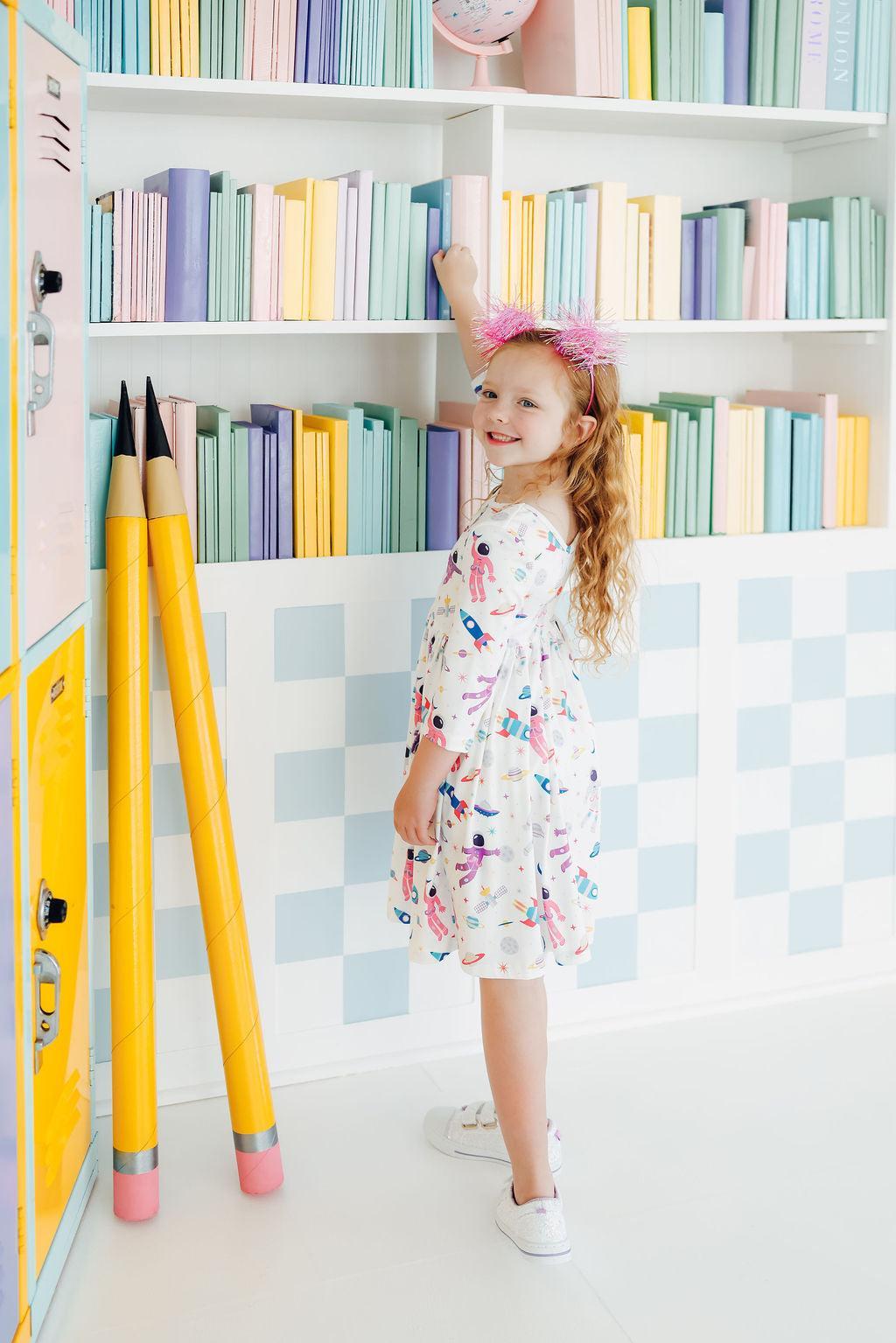 Out of this World 3/4 Sleeve Pocket Twirl Dress