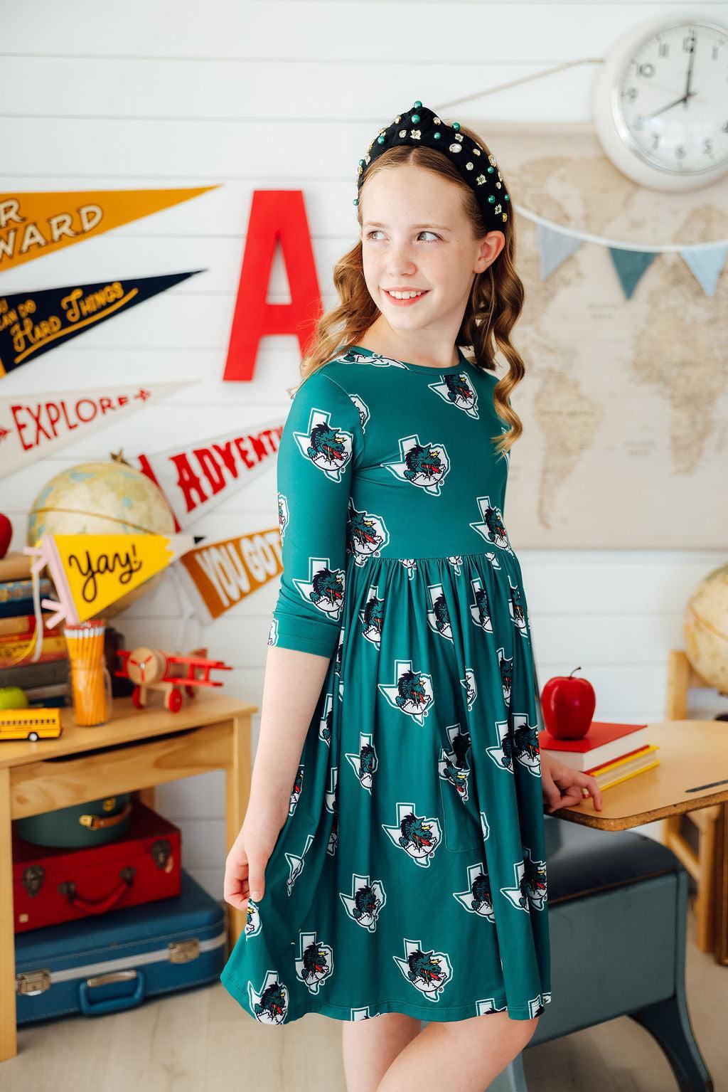 Southlake Carroll Dragons 3/4 Sleeve Pocket Twirl Dress