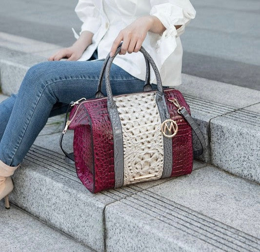 “Ember” Crocodile-Embossed Satchel Bag