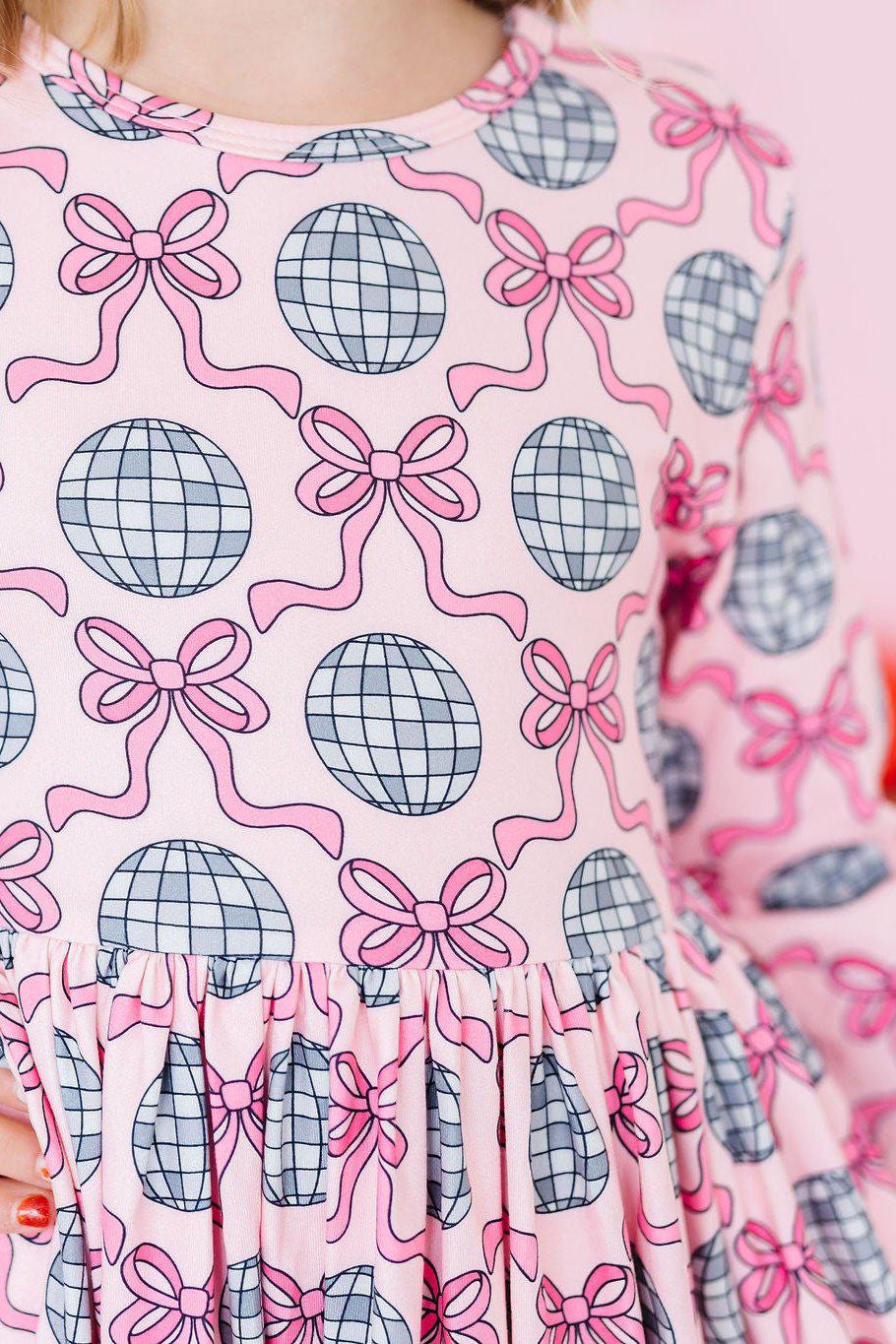 SALE Disco Bows 3/4 Sleeve Pocket Twirl Dress