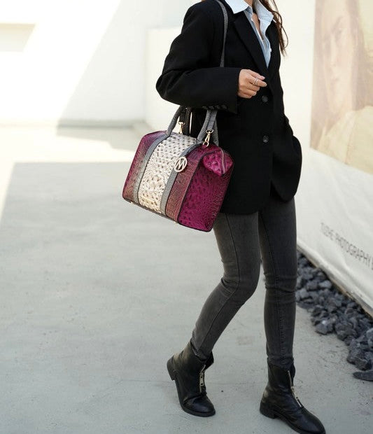 “Ember” Crocodile-Embossed Satchel Bag