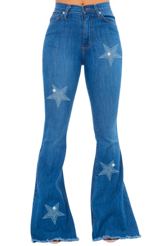 Star Rhinestone Bell Bottom Blue