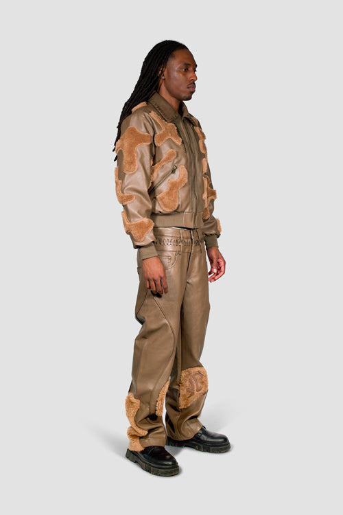 Faux Fur Vegan Leather Camouflage Jacket