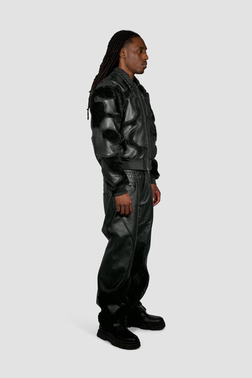 Faux Fur Vegan Leather Camouflage Jacket