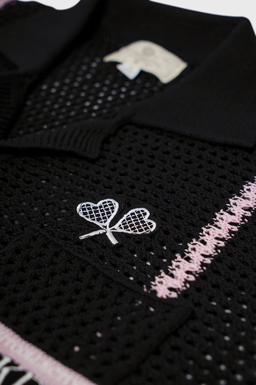 Racket Club Crochet Knit Short-Sleeve Button-Up Shirt