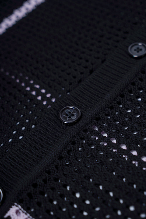 Racket Club Crochet Knit Short-Sleeve Button-Up Shirt