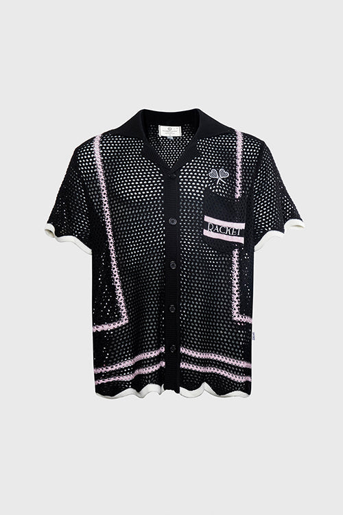 Racket Club Crochet Knit Short-Sleeve Button-Up Shirt