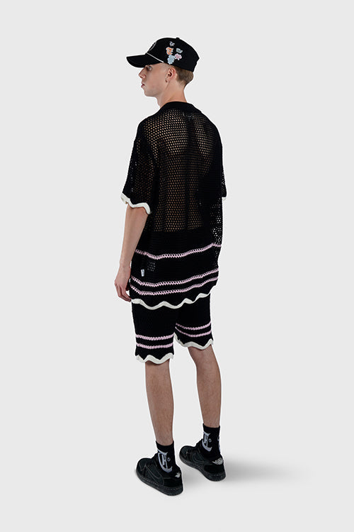 Racket Club Crochet Knit Short-Sleeve Button-Up Shirt