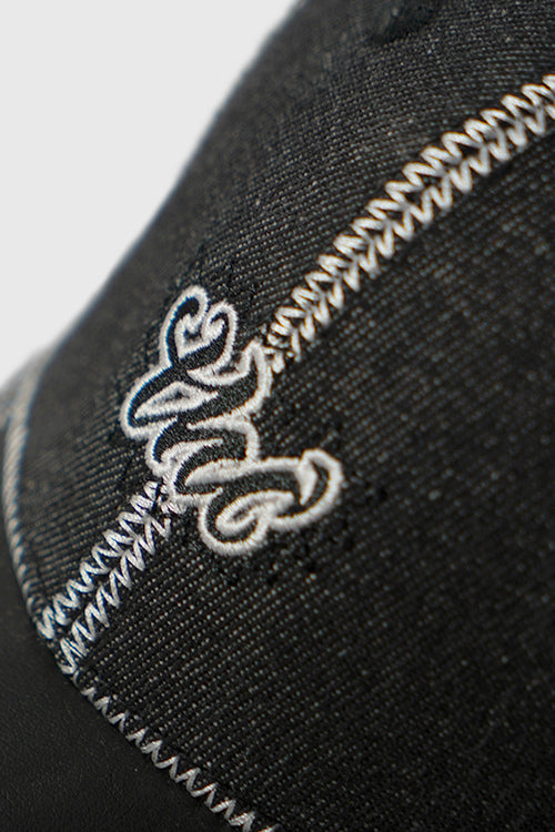 Waxed Faux Leather Brim Denim Dad Cap