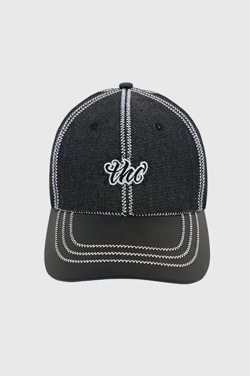 Waxed Faux Leather Brim Denim Dad Cap