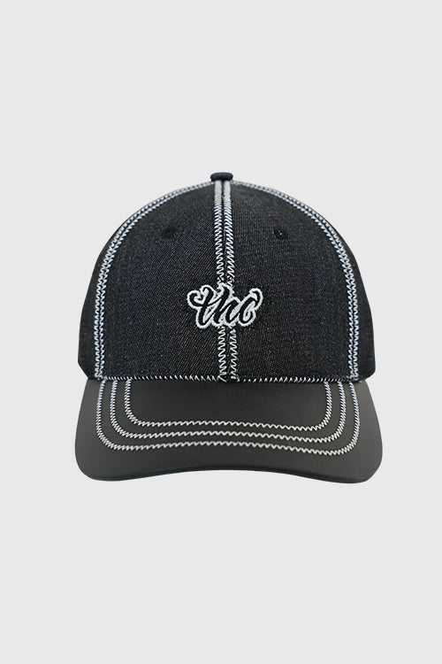 Waxed Faux Leather Brim Denim Dad Cap