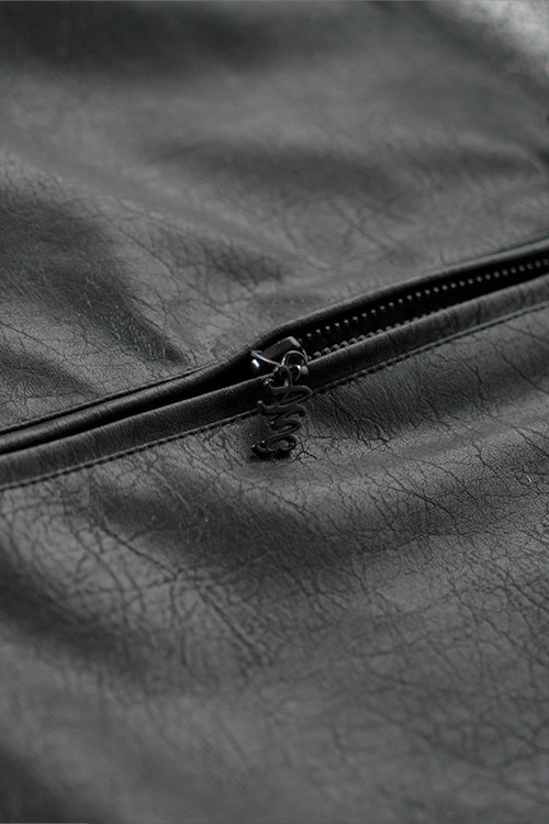 Waxed Faux Leather Sleeveless Hoodie