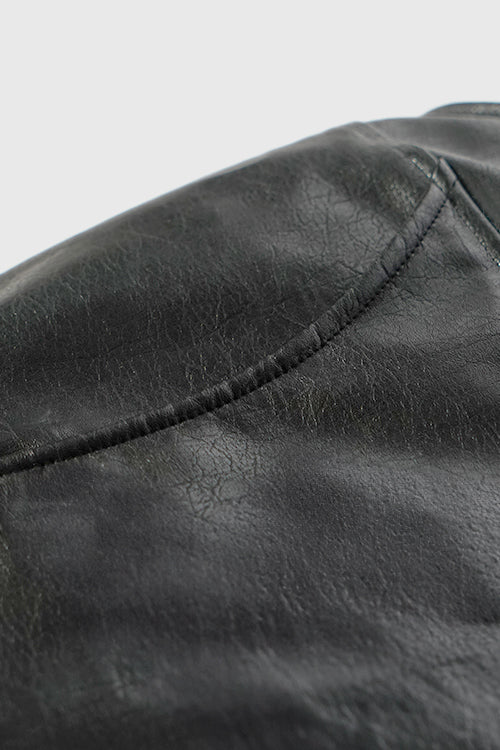 Waxed Faux Leather Sleeveless Hoodie