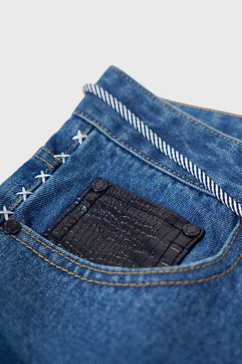 Embroidery Lines Comfortable Denim Jeans