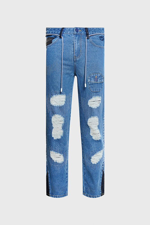 Embroidery Lines Comfortable Denim Jeans